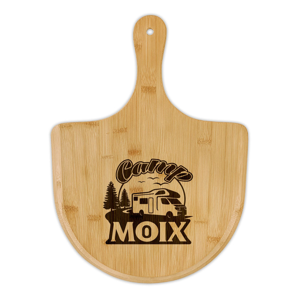 Personalized Bamboo Pizza Peel – Engraved Camper 'Camp Moix' Design