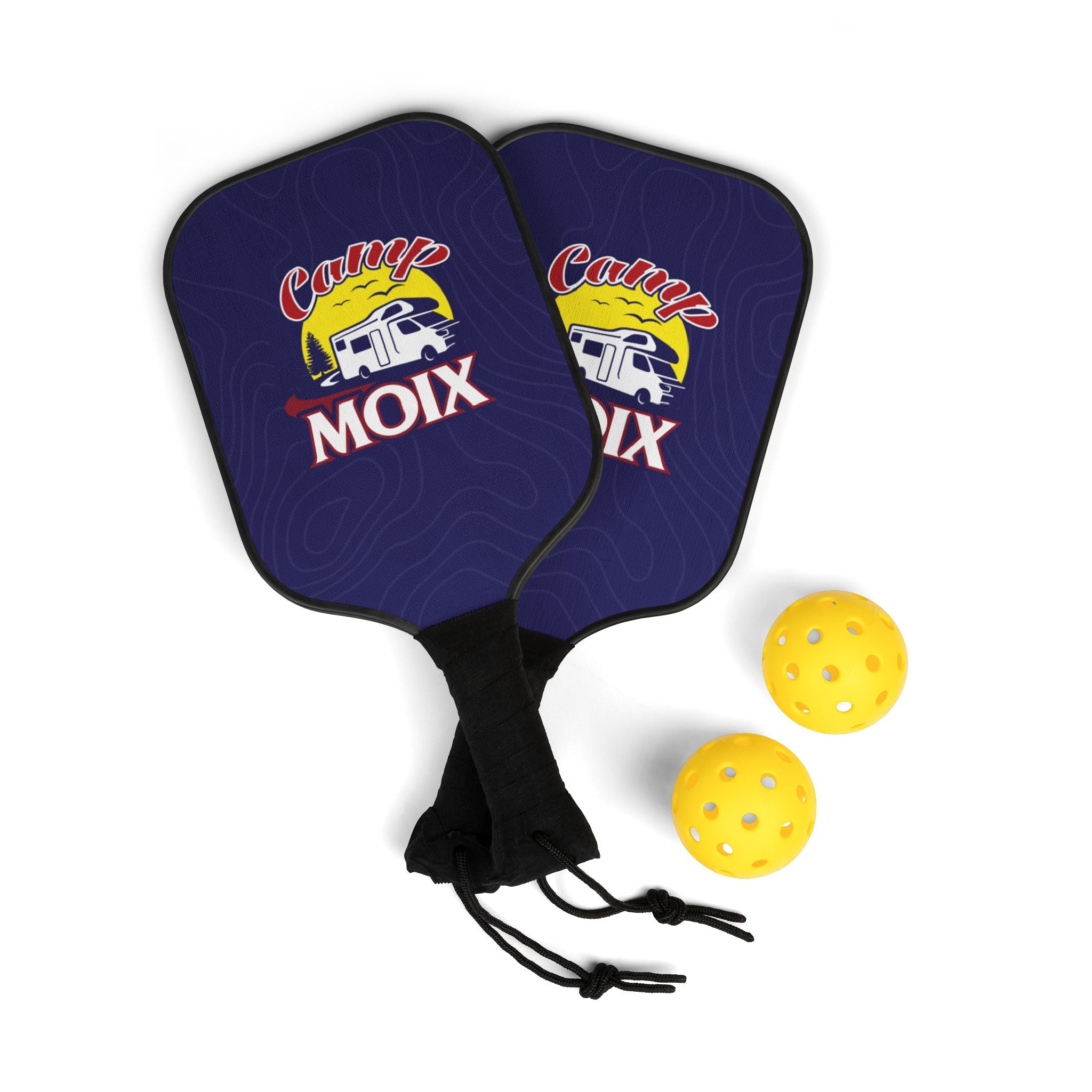 Camping Vibes Pickleball Paddles & Balls Set — 'Campy Moix' Retro RV Design